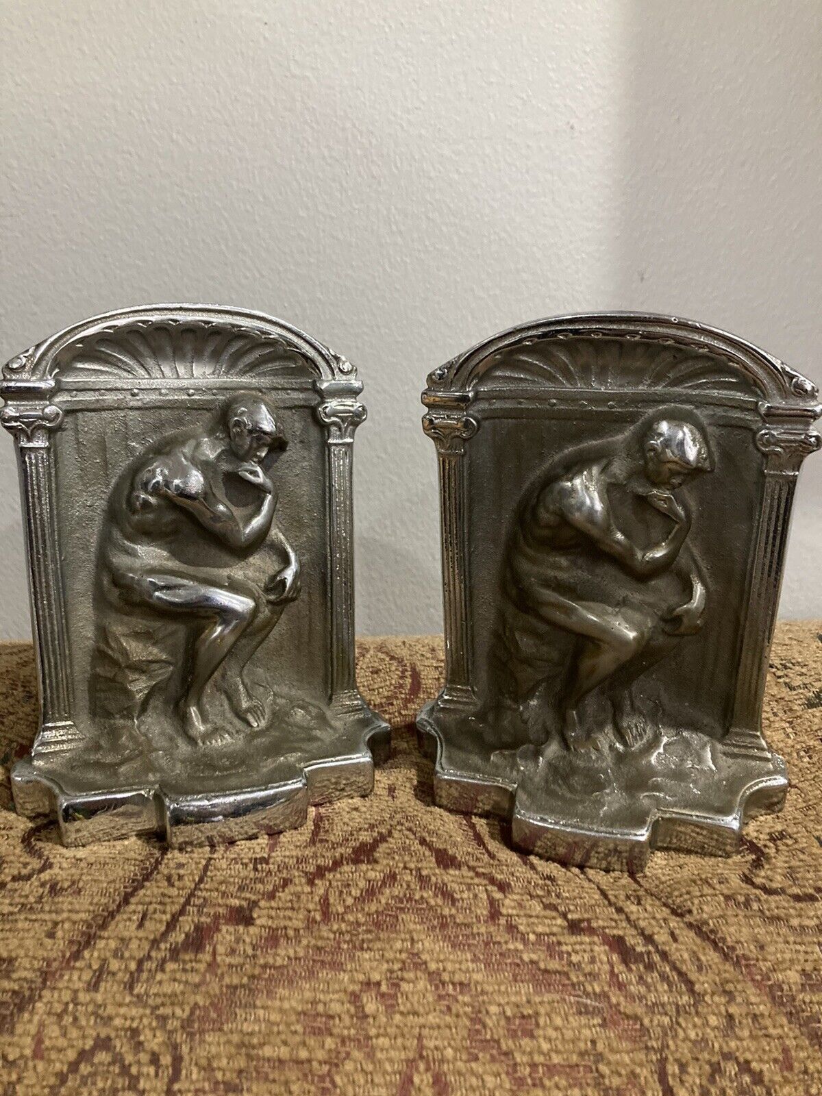 Pair Antq Cast Iron Rodin\'s THE THINKER  Bookends