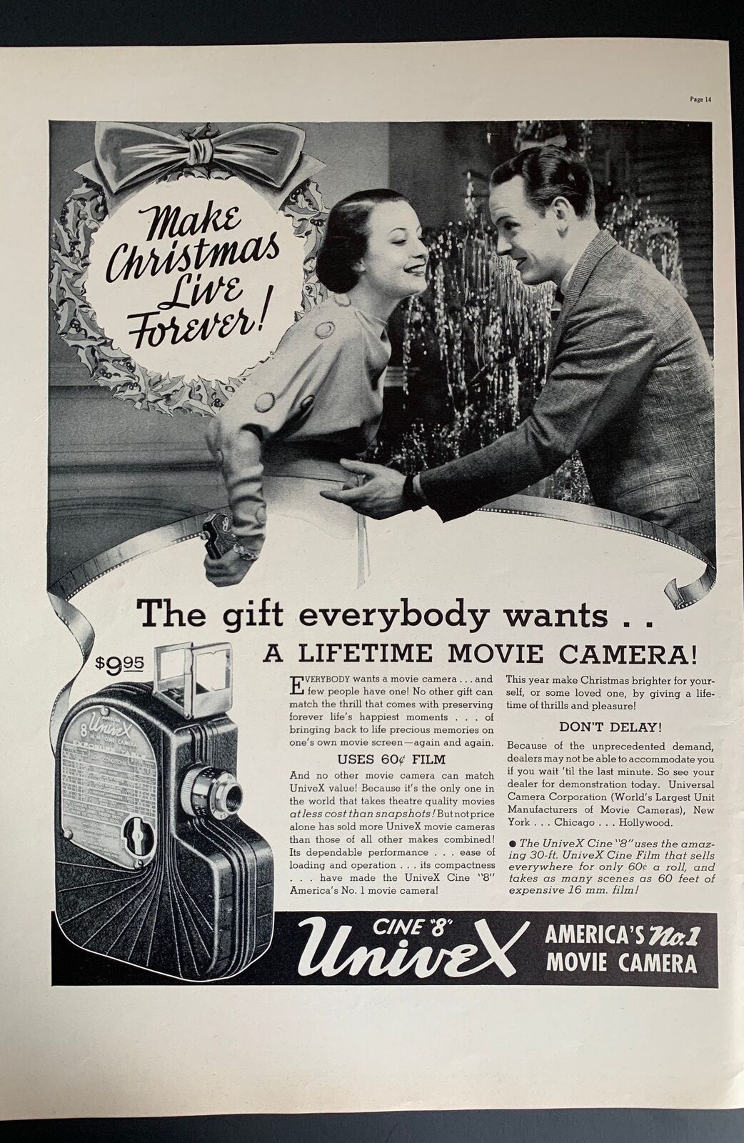 Vintage 1937 UniveX Movie Camera Christmas Ad