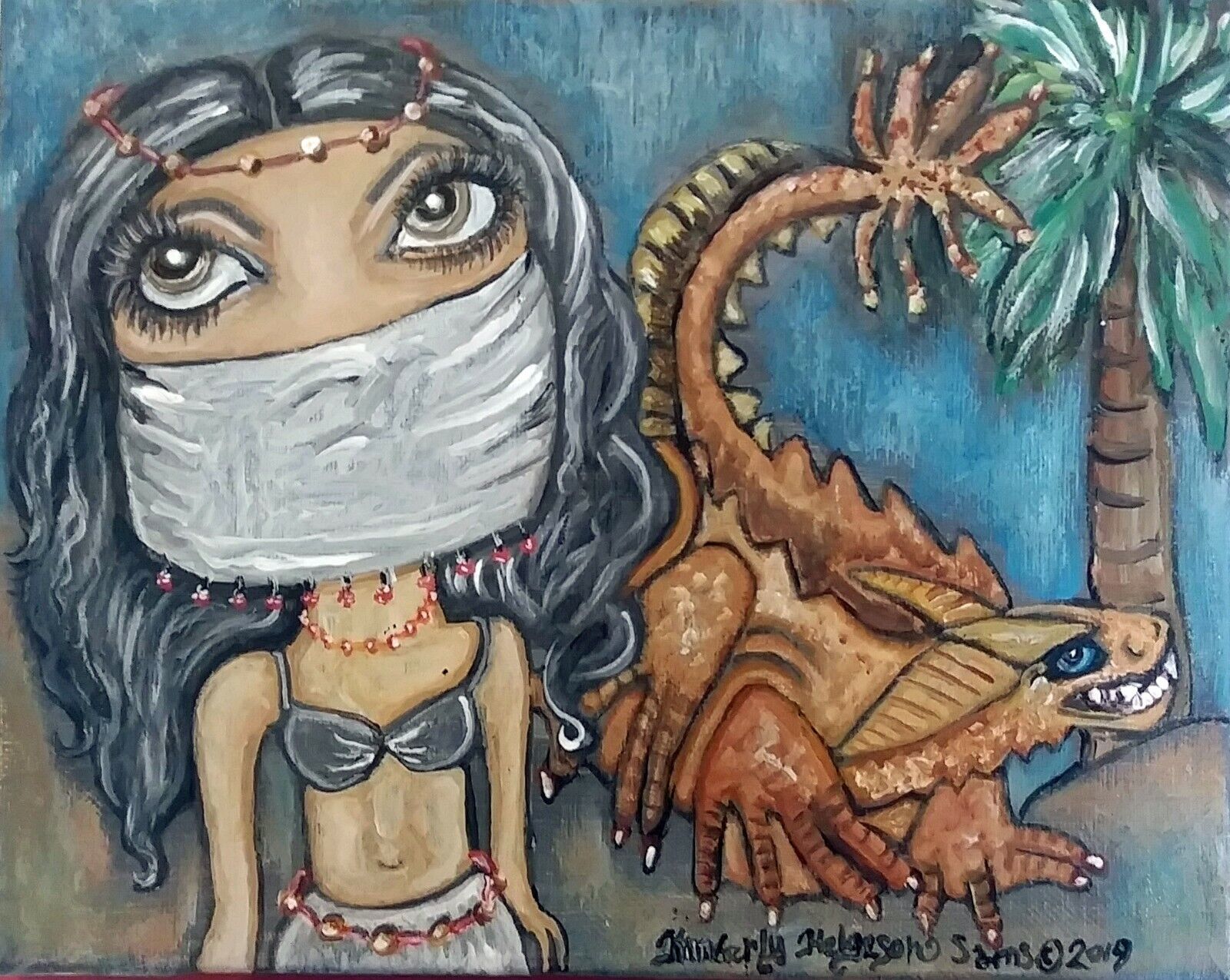 Belly Dancer and Dragon Collectible Art Print 5x7 Signed by Artist KSams Big Eye