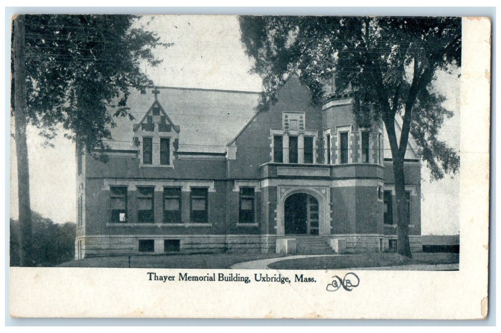 1913 Exterior View Thayer Memorial Building Uxbridge Massachusetts MA Postcard