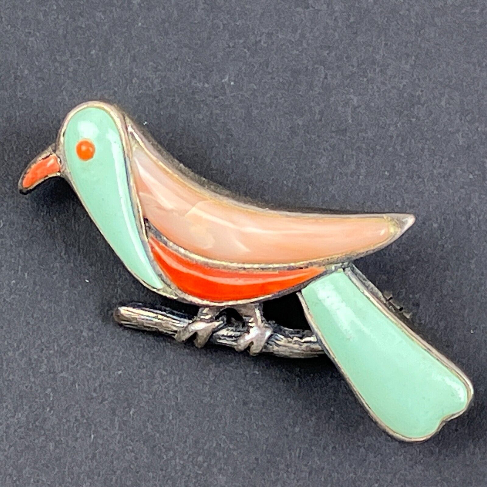 Vintage Paul Brackna PB 925 Sterling Silver Turquoise Parrot Bird Brooch Pin