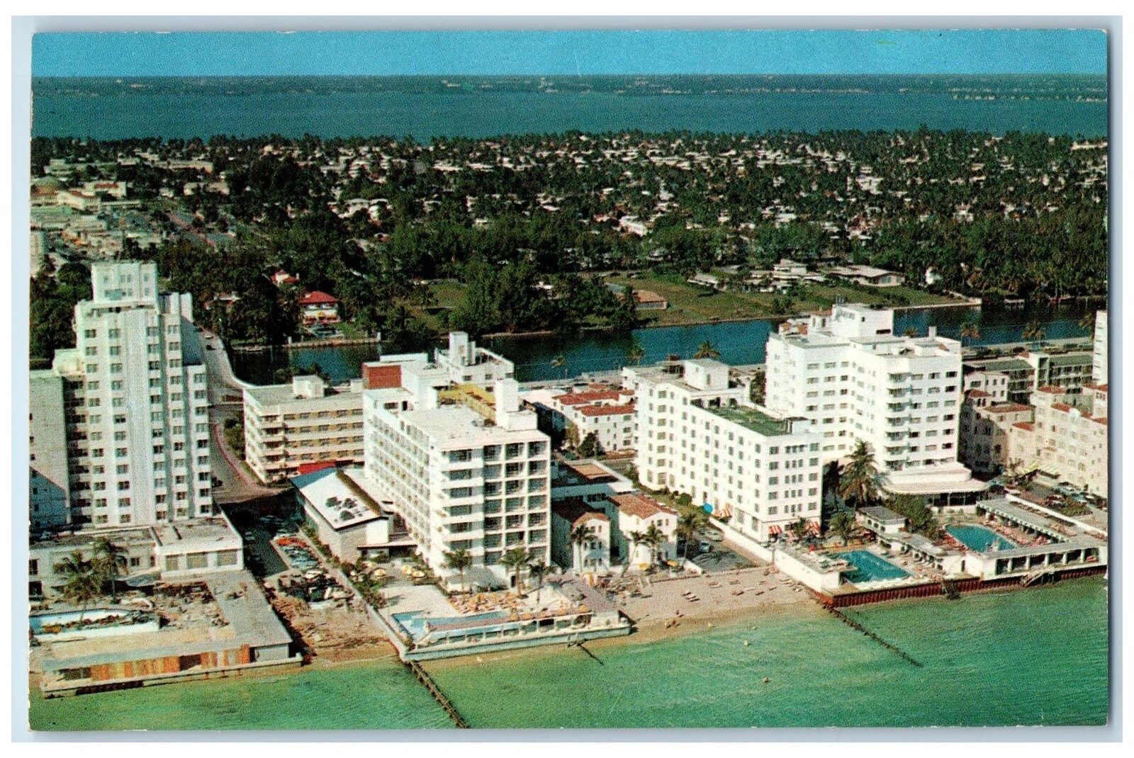 c1960s 41st Street Area Aerial View Miami Beach Florida FL Unposted Sky Postcard