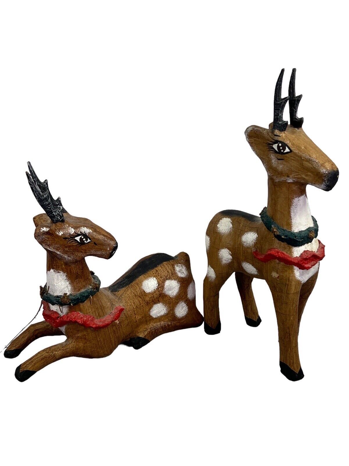 Vintage Set of 2 Paper Mache Deer Reindeer Figurines Christmas Decor