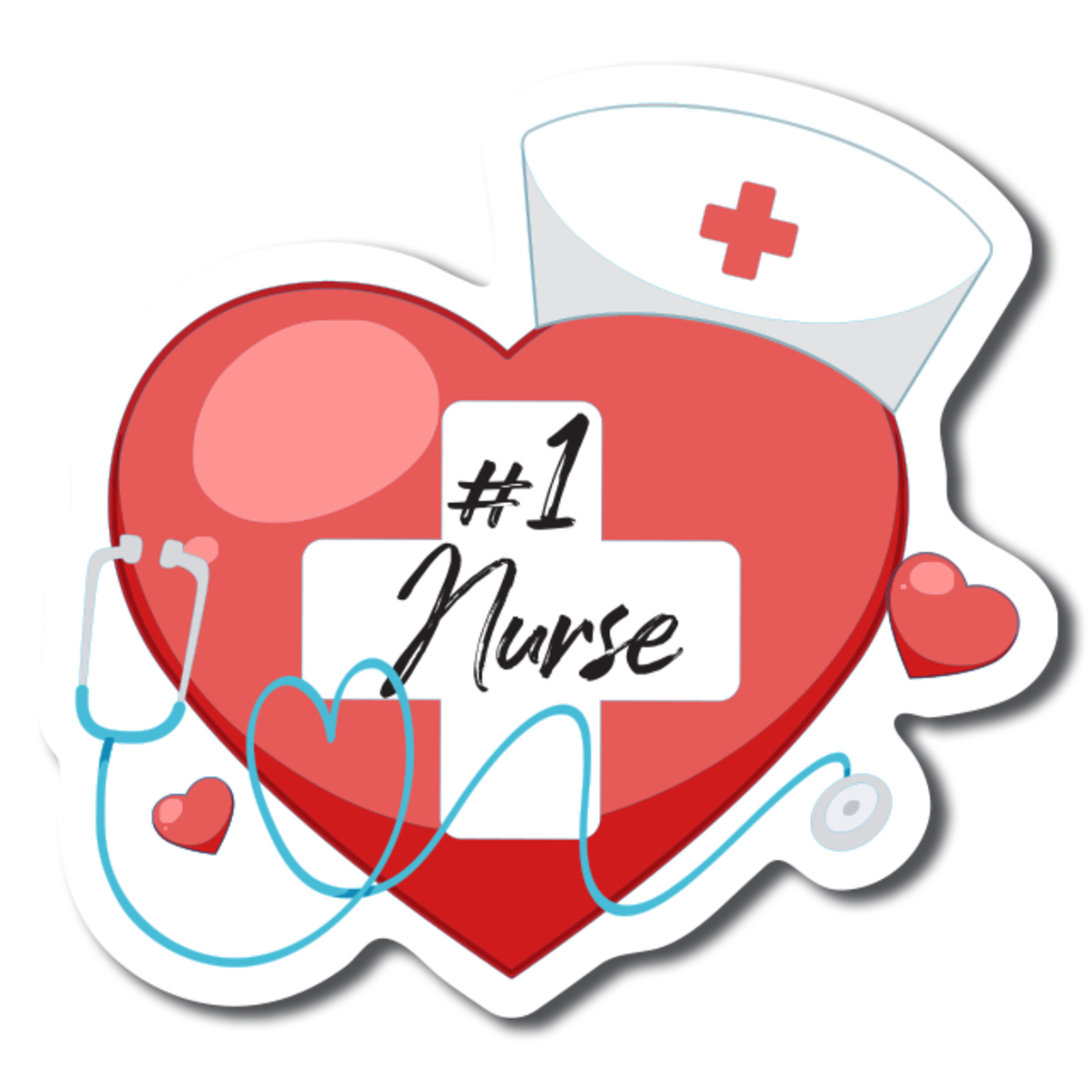 #1 Nurse Magnet Decal with Heart, 5x4.5 inches, Automotive Magnet