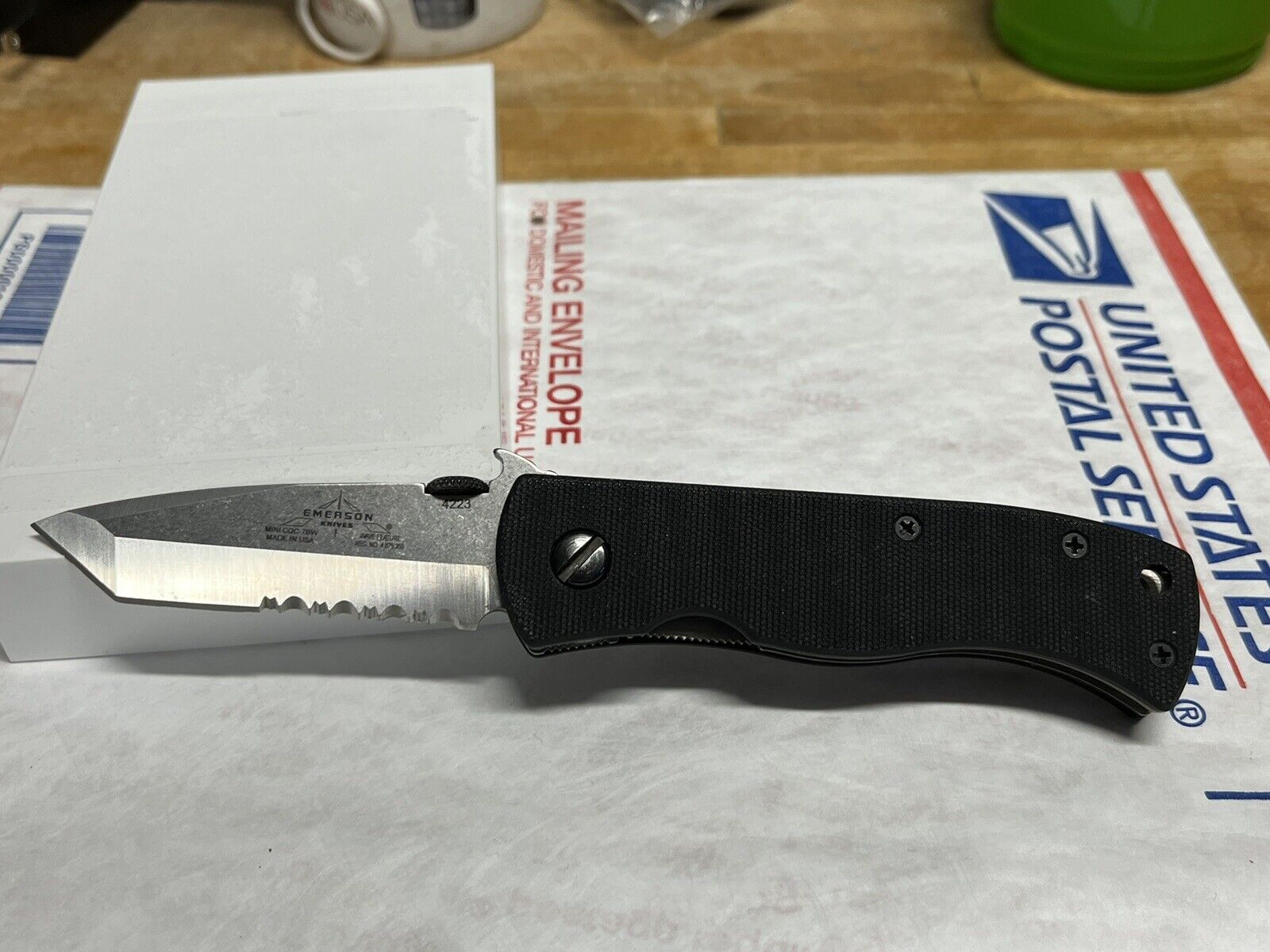 Emerson Mini CQC-78W Knife, Tanto, Serrated, Made In USA
