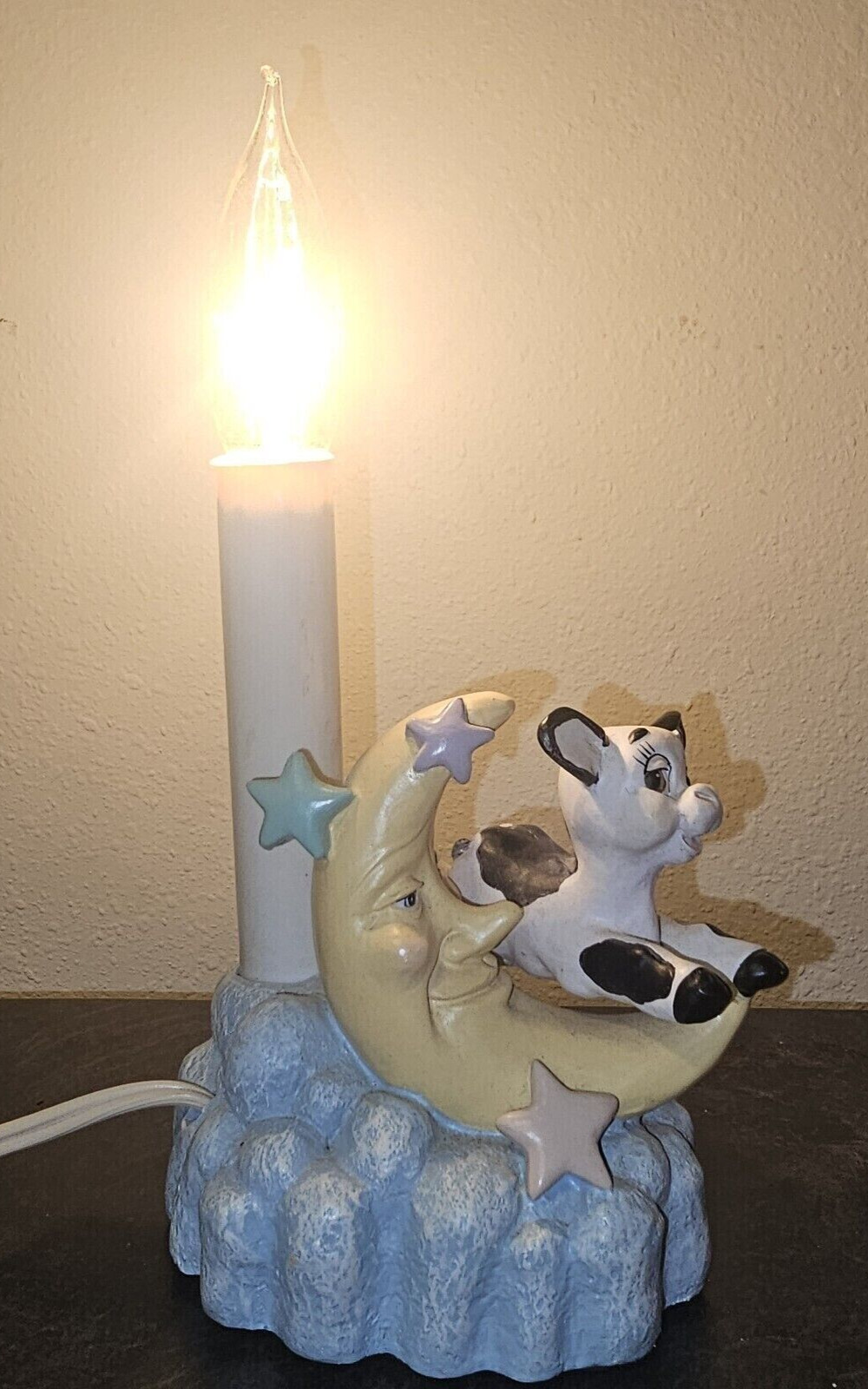 Cow Jumped Over Moon Figurine Bedside Bedroom Lamp Electric Night Light Ceramic