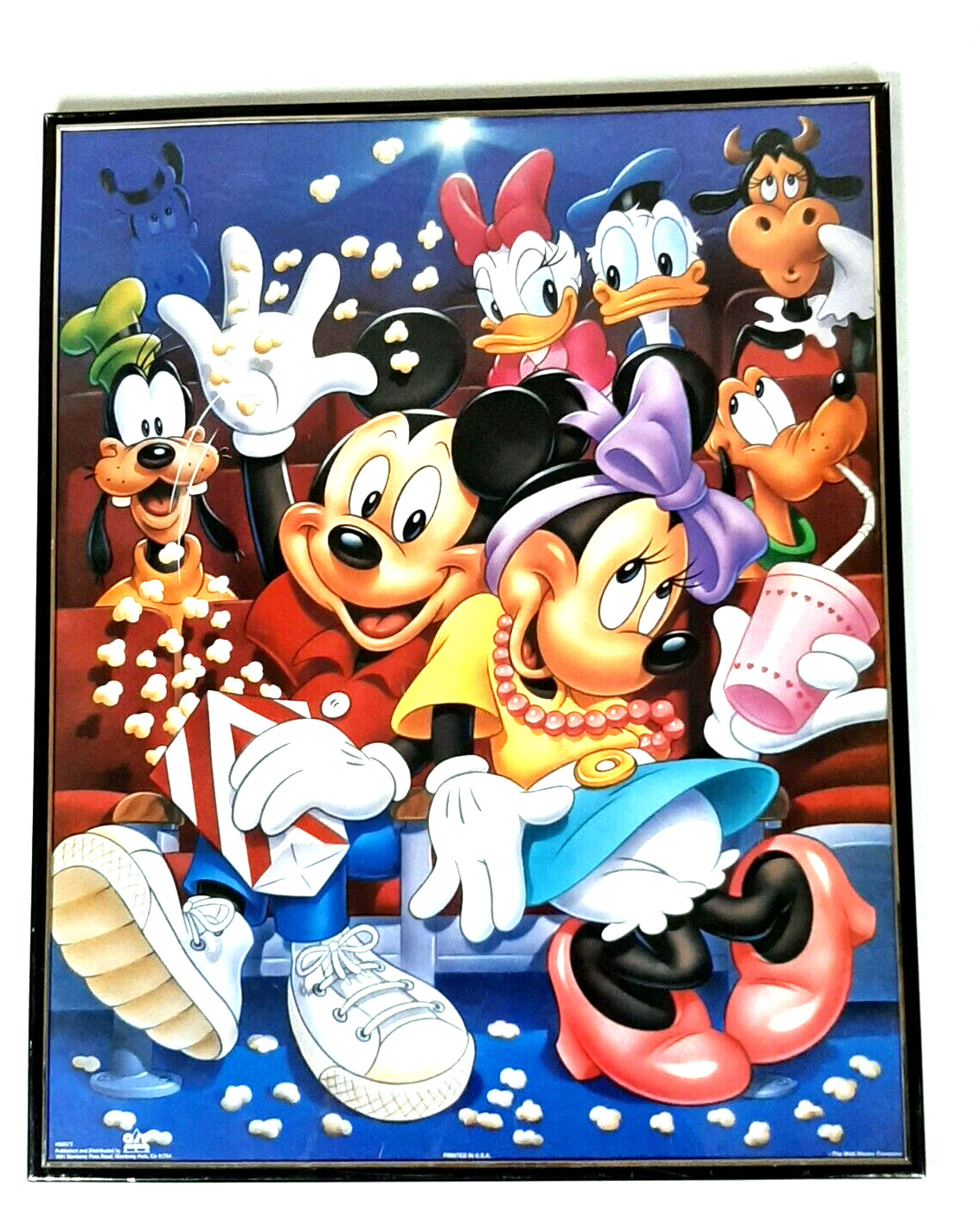 Vintage Disney Mickey Mouse And Friends At The Movie Theatre Framed Poster 20x16