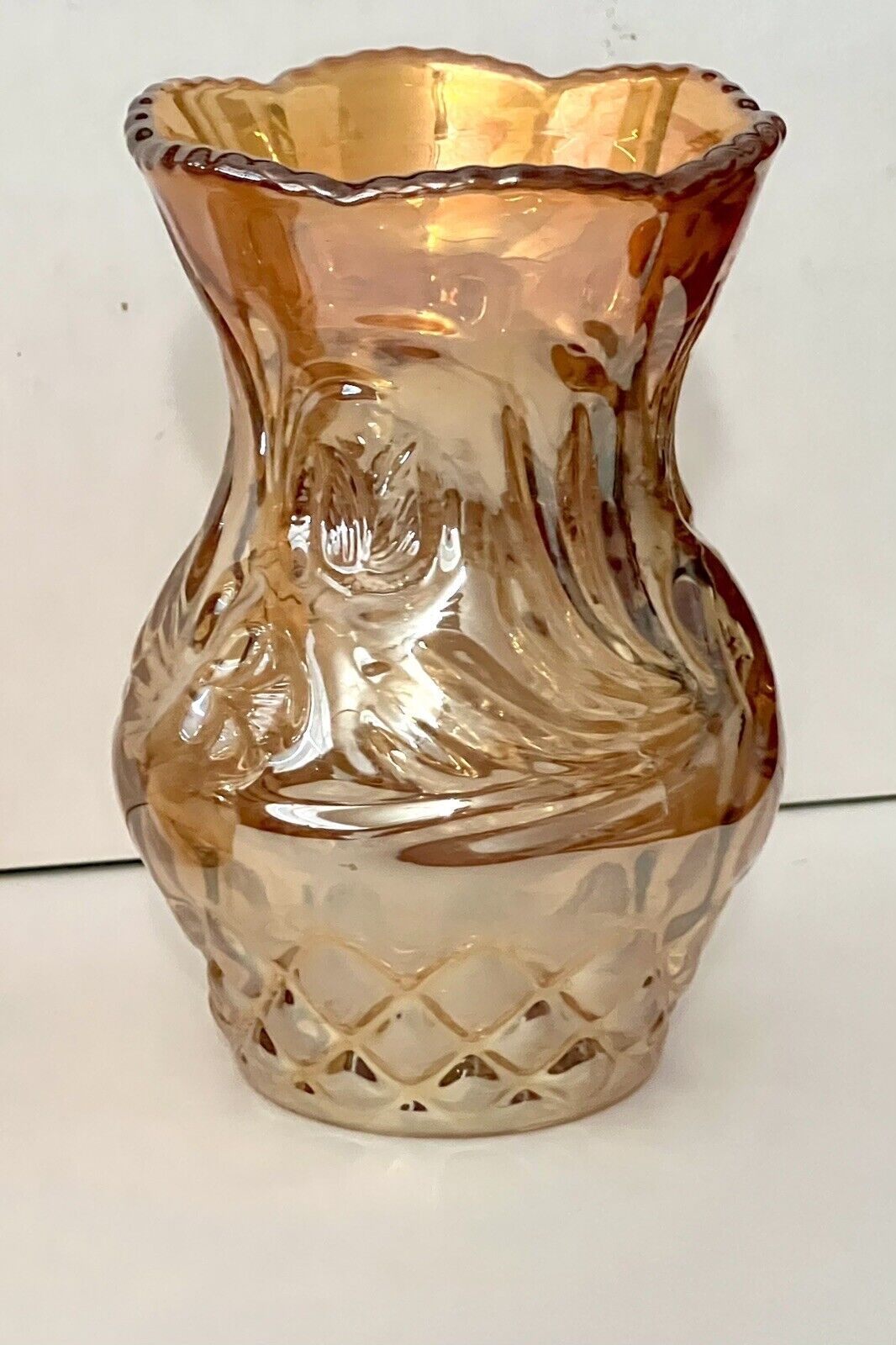 Riihimaki Antique Carnival Glass Vase Marigold WesternThistle Finland Iridescent