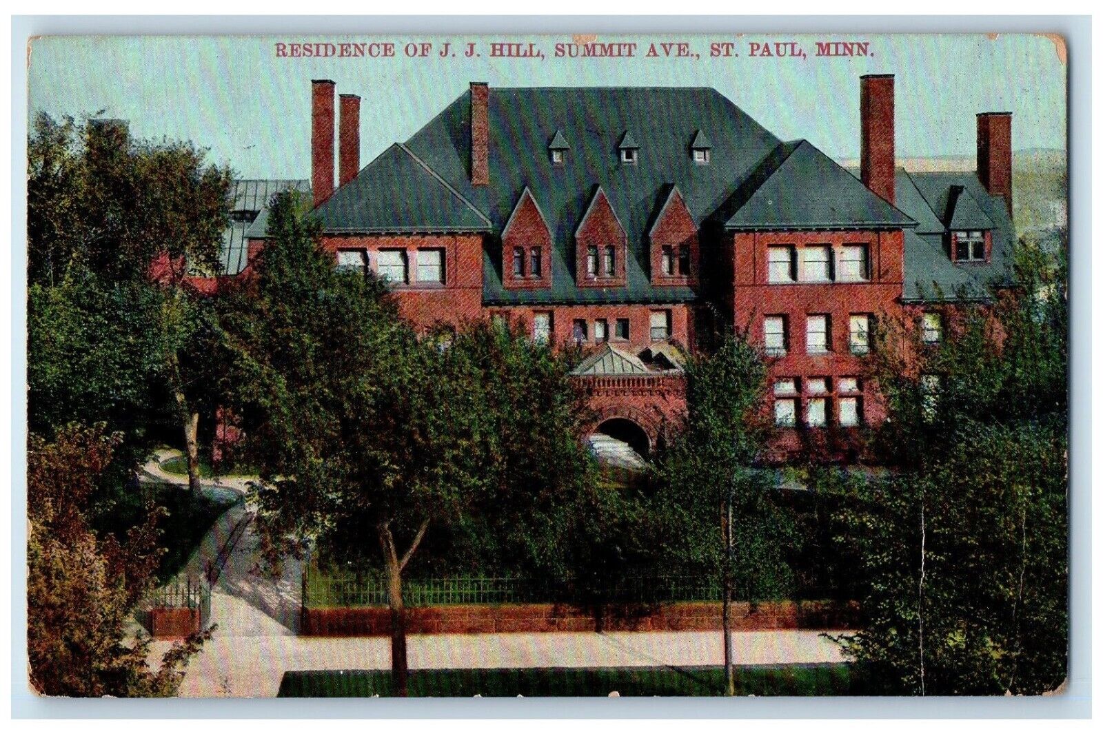 1911 Residence J.J. Hill Summit Avenue Exterior St. Paul Minnesota MN postcard