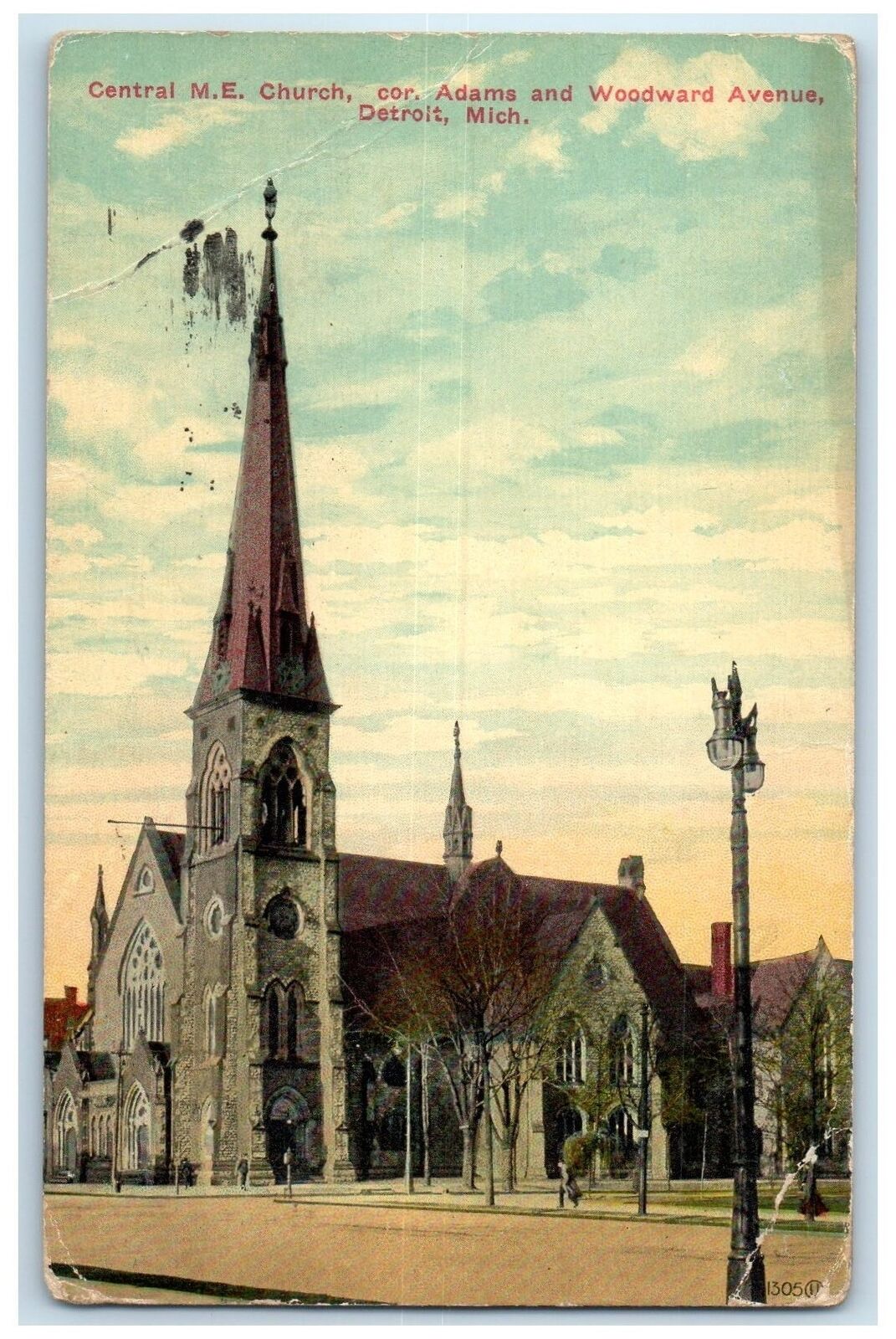 1917 Central Methodist Episcopal Church Building Detroit Michigan MI Postcard