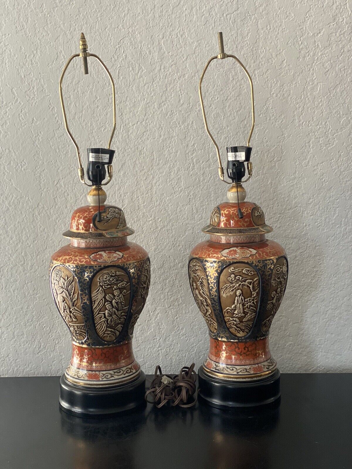 Pair Of Vintage, Hand Painted Japanese Lamps