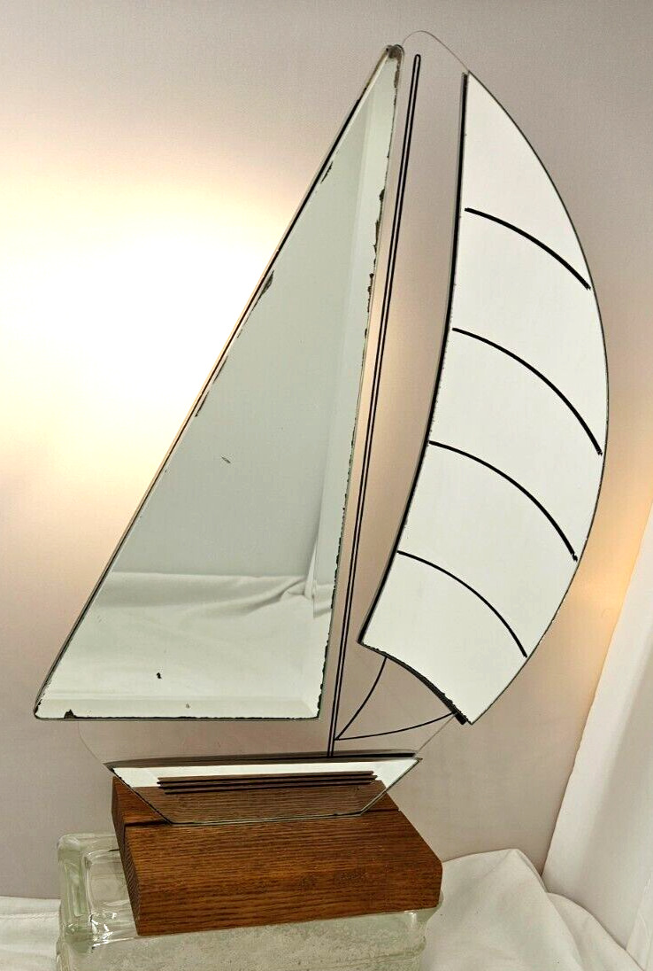 1970's Jon Gilmore Lucite Sailboat Mirror By Accessory Art Studio Art Deco*Flaw*