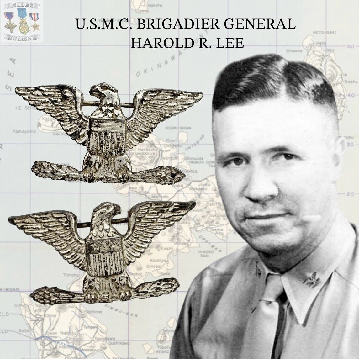 USMC BRIGADIER GENERAL HAROLD R LEE STERLING COLONEL EAGLE 🦅 INSIGNIA +RESEARCH