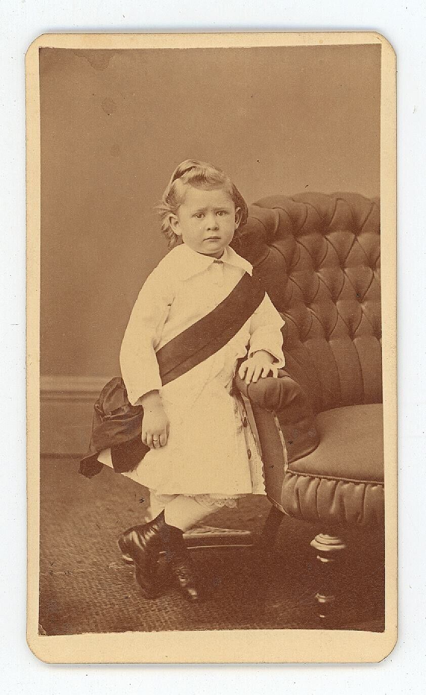 Antique CDV Circa 1870s Knecht Adorable Little Girl in Dress & Sash Easton, PA
