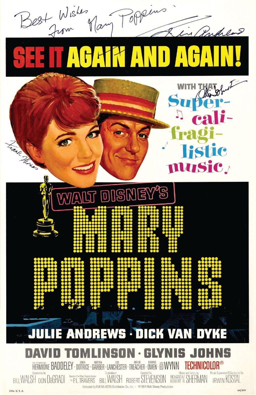 Walt DIsney\'s Mary Poppins Movie Poster Julie Andrews Dick Van Dyke Print