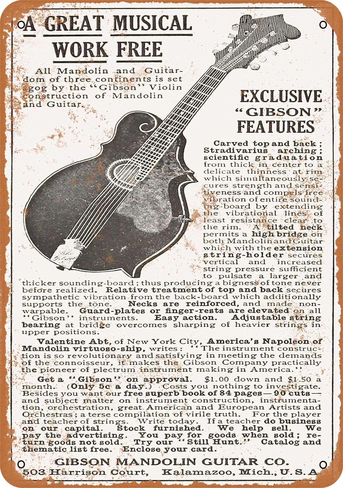 Metal Sign - 1911 Gibson Guitars and Mandolins - Vintage Look Reproduction