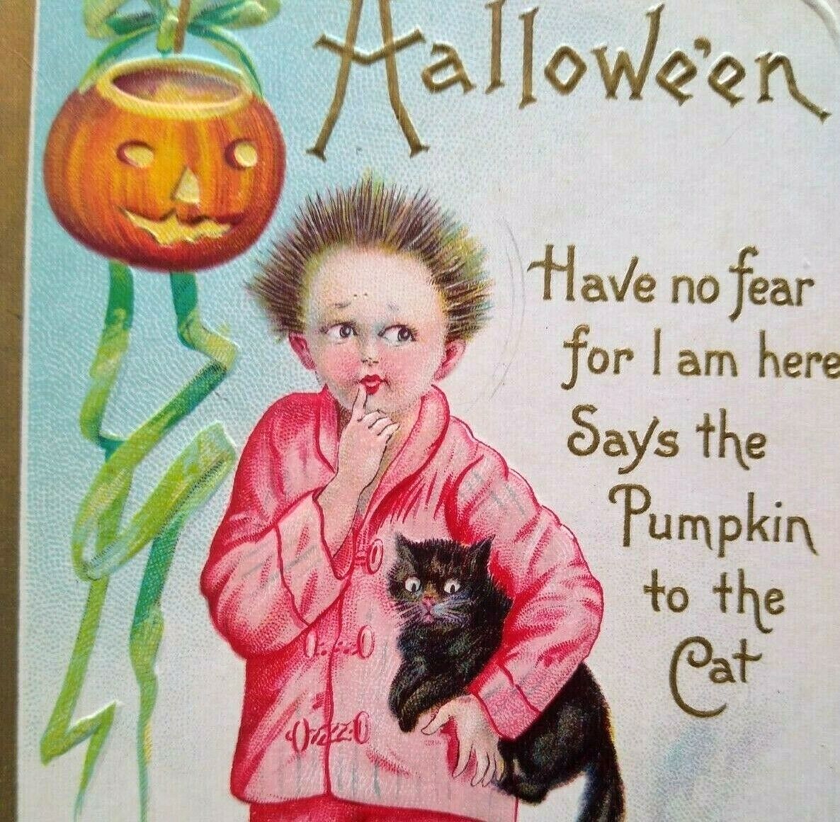 Halloween Postcard Original Stecher Black Cat 226 E Embossed Art Vintage