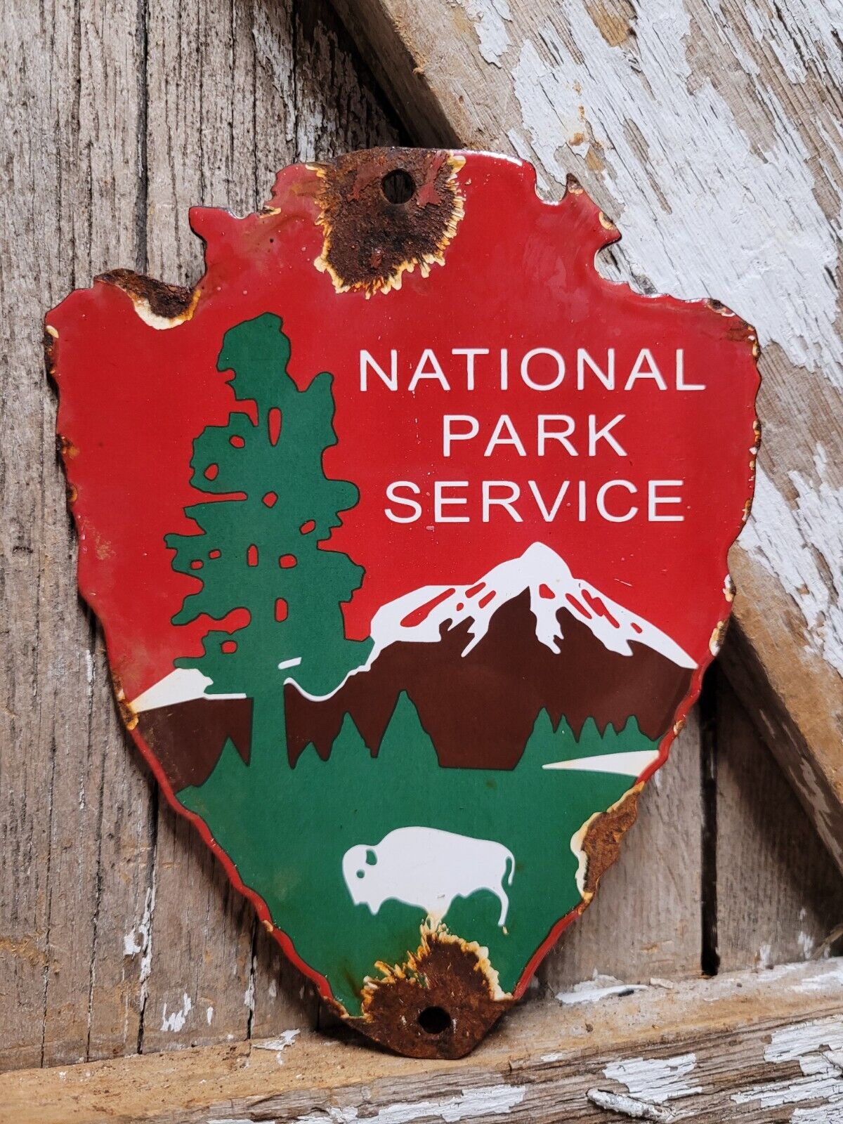 VINTAGE NATIONAL PARK SERVICE PORCELAIN SIGN FOREST RANGER STATION ARROWHEAD USA