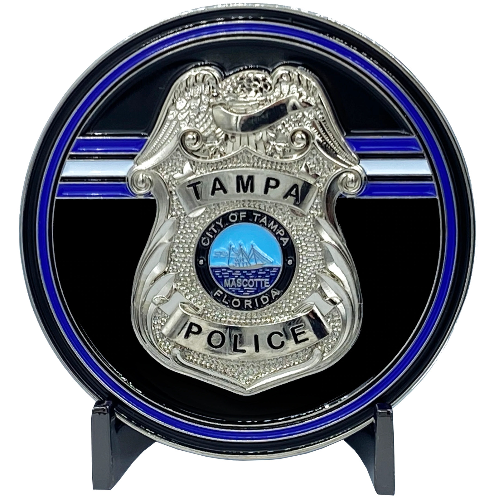 EL2-016 Tampa Florida Police Office Challenge Coin Tampa Bay Thin Blue Line Back