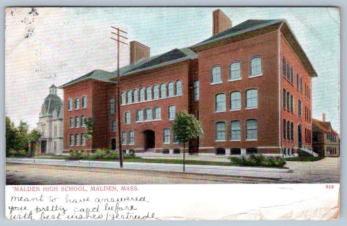 1906 MALDEN MASSACHUSETTS MA HIGH SCHOOL BUILDING*BOSSELMAN CO GERMANY POSTCARD