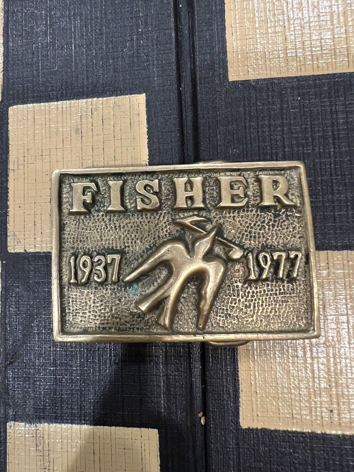 Fisher 1937-1977 brass belt buckle 40th anniv tube amp era 500c receiver era