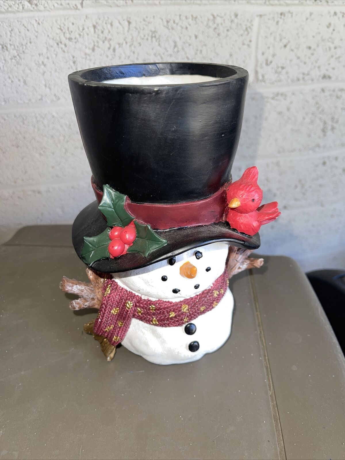 Christmas Snowman Vase Scarf Cardinal by Margie’s Garden Vintage 2000’s 8”