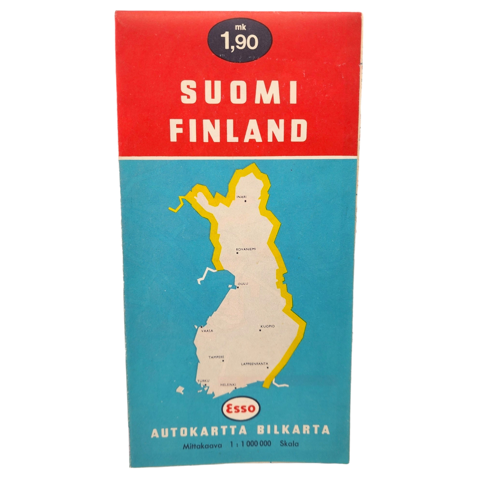 Vintage 1963 ESSO TOURING SERVICE Travel Map of SUOMI FINLAND Guide