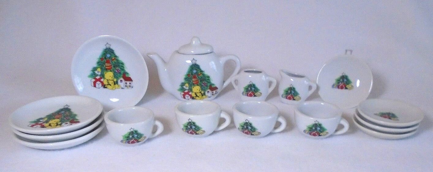 Children\'s Christmas Miniature China Tea Set Mixture of Two Patterns