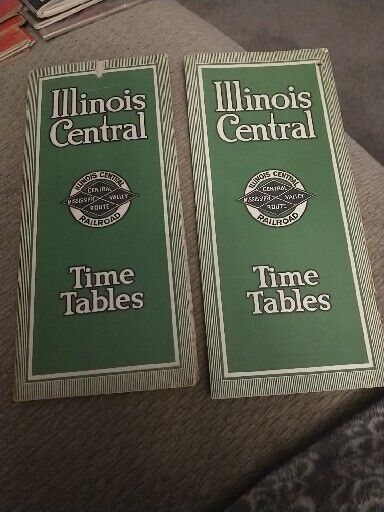 (2) 1921 Illinois Central Railroad Time Tables, Very Good Condition, No. 12 & 13