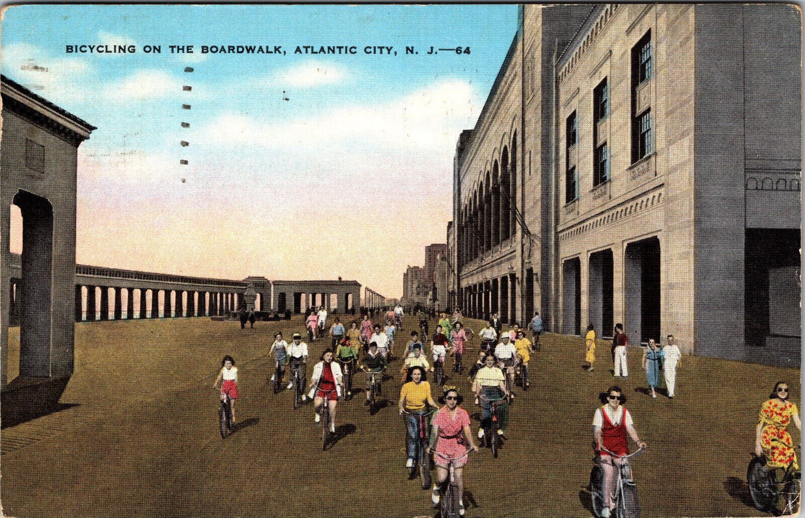 Postcard Bicycling on the Boardwalk Atlantic City New Jersey Vtg 1940s