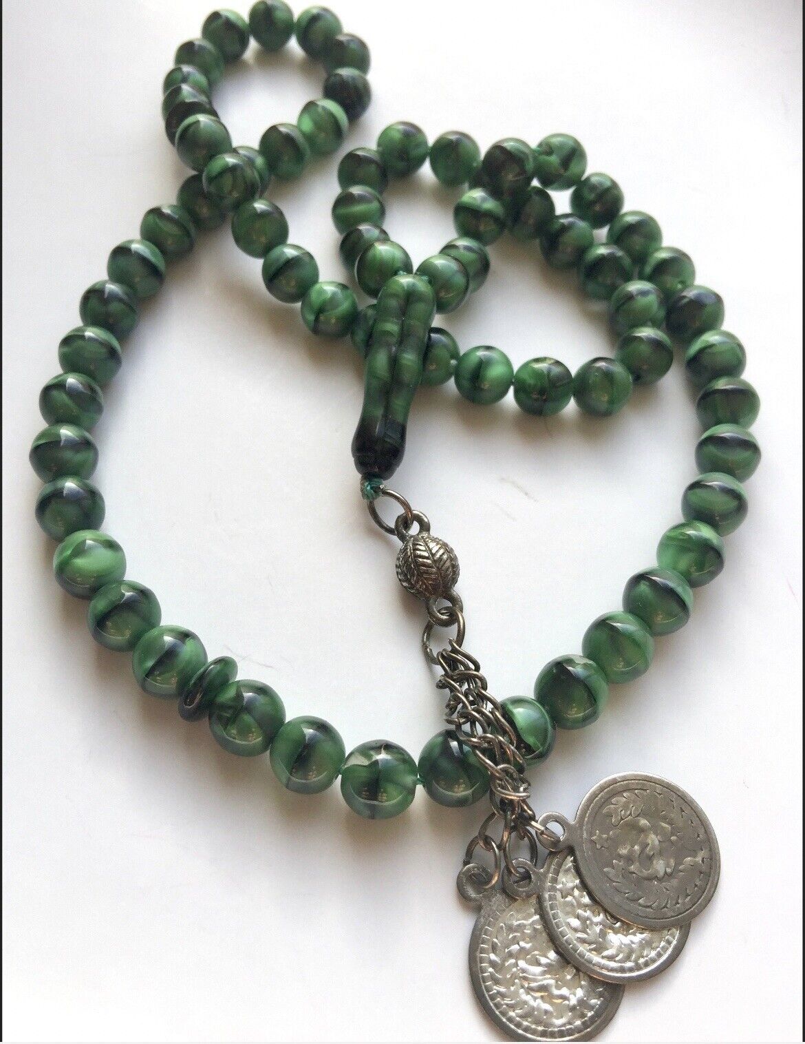 Natural Antique Malachite Prayer Beads, Rosary Tesbih Masbaha