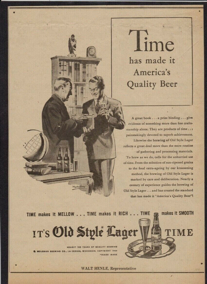  1944 Old Style Lager Beer Newsp Ad ~ From  Davenport Times~ Book Admirers