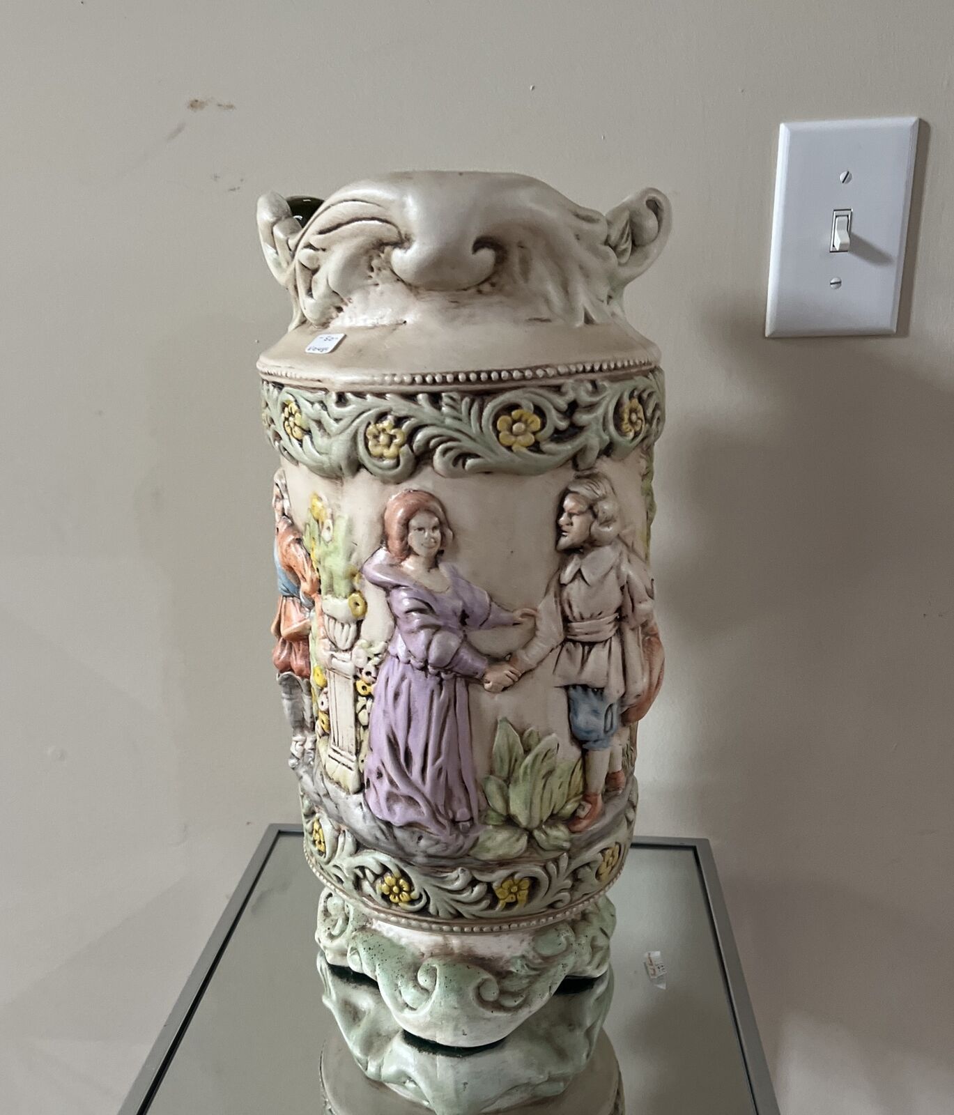 Antique UMBRELLA VASE STAND LARGE 17” Footed Vatican Style Ceramic/ Porcelain