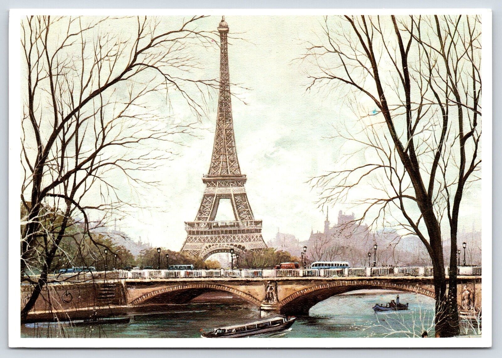 France Paris Eiffel Tower Vintage Postcard Continental