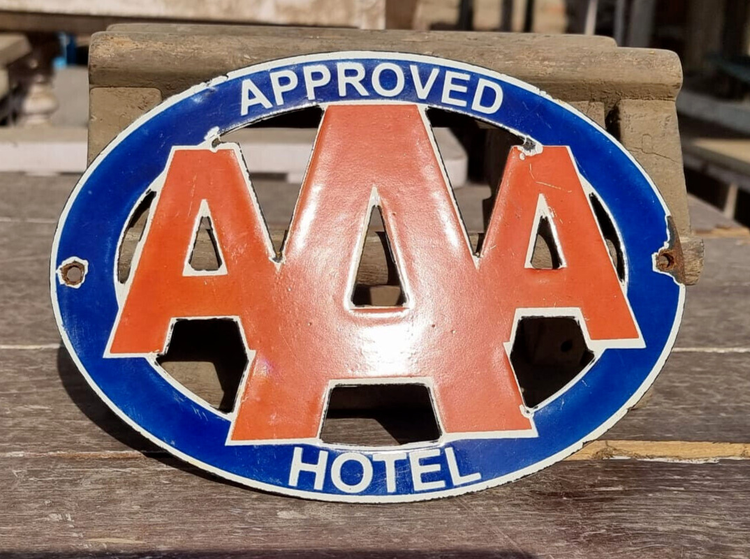 Vintage Old Antique Rare AAA Hotel Ad. Porcelain Enamel Sign Board , Collectible