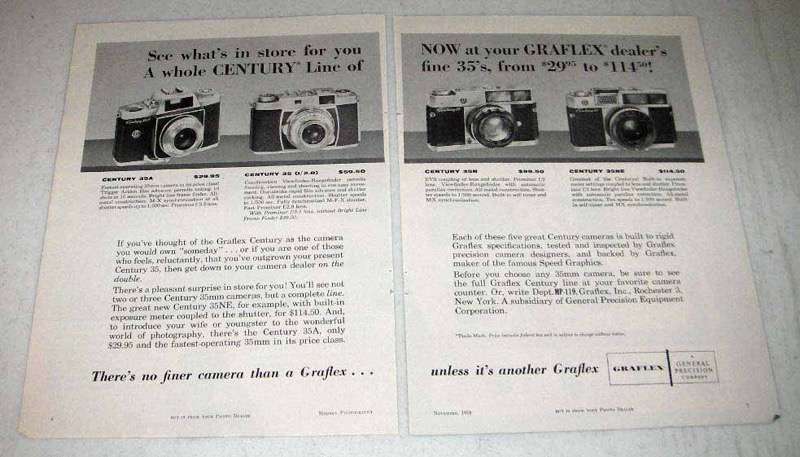 1959 Graflex Camera Ad - Century 35A, 35, 35N, 35NE