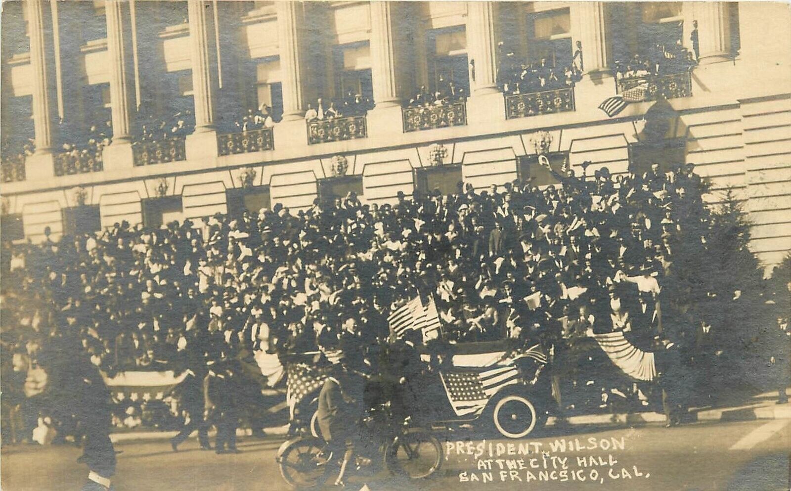 Postcard RPPC California San Francisco President Wilson City Hall autos 23-1304
