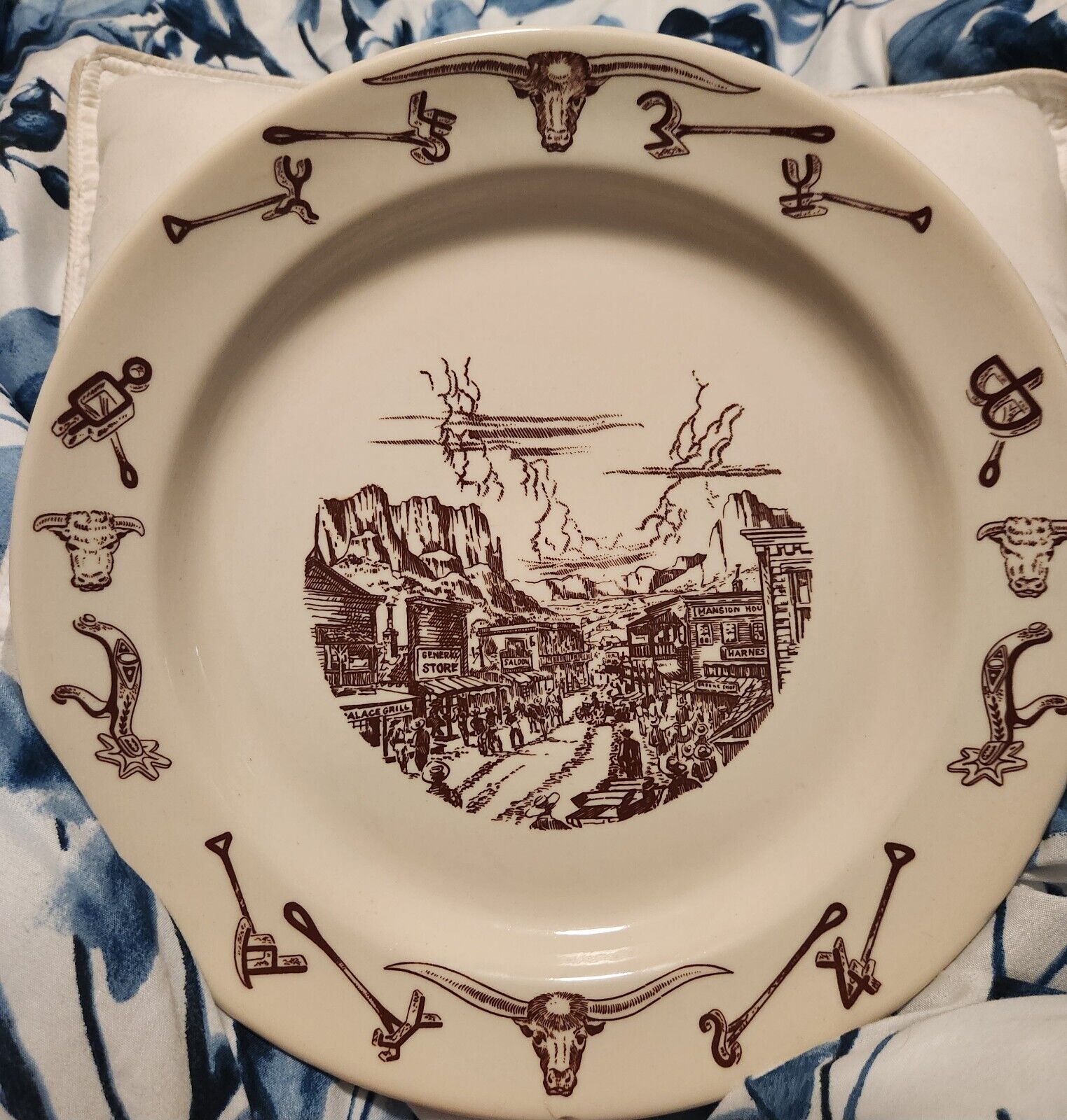 1940s 1950s EL RANCHO PATTERN WALLACE CHINA RESTAURANT WARE WESTERN Dinner PLATE