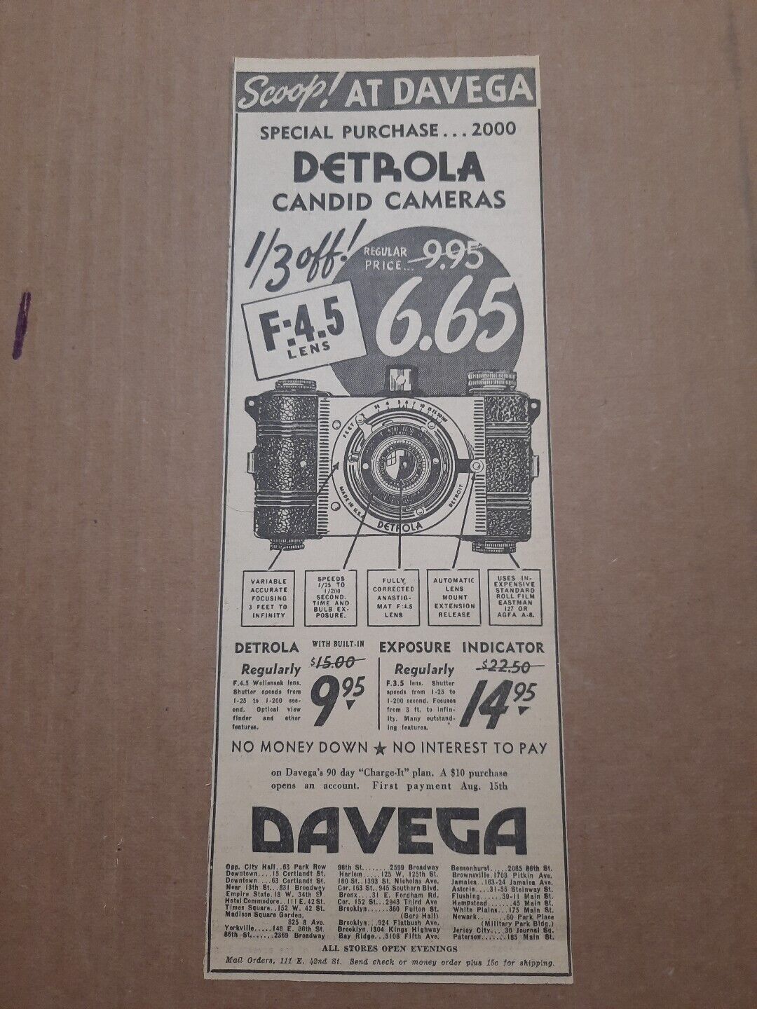 1940 Detrola Candid Camera Newspaper Ad Davega Store