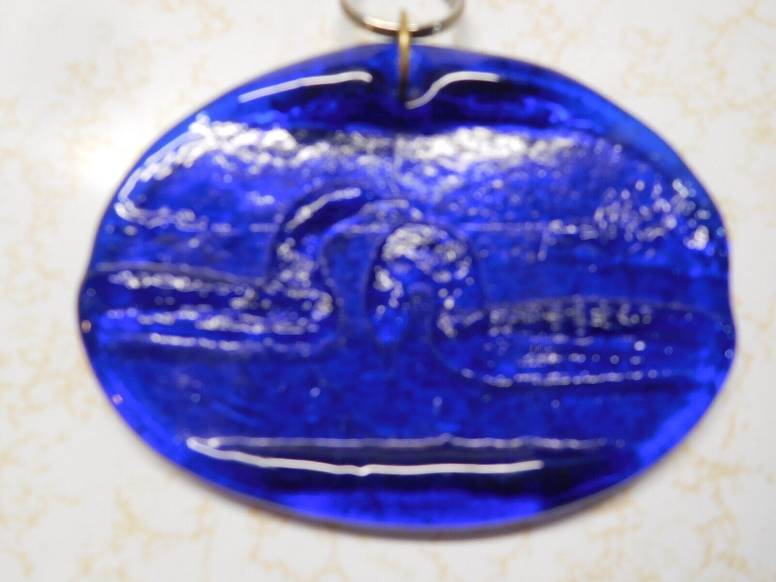Vintage Blue Glass Pair of Loons on a Lake KeyChain