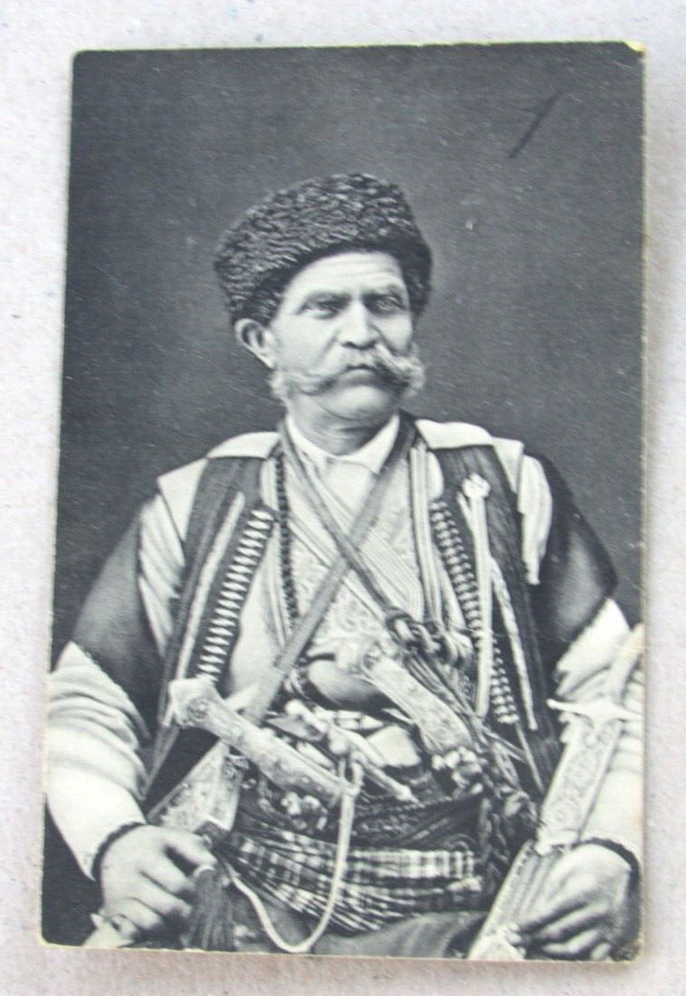 Ottoman Empire Soldier Postcard 1908 Bullets Gun Sword Uniform Armenian Writing