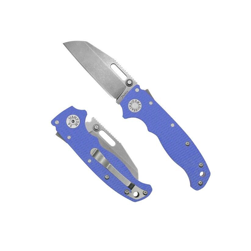 Demko Knives Folding Knife Blue G10 Handle 20CV Shark Foot Plain Edge