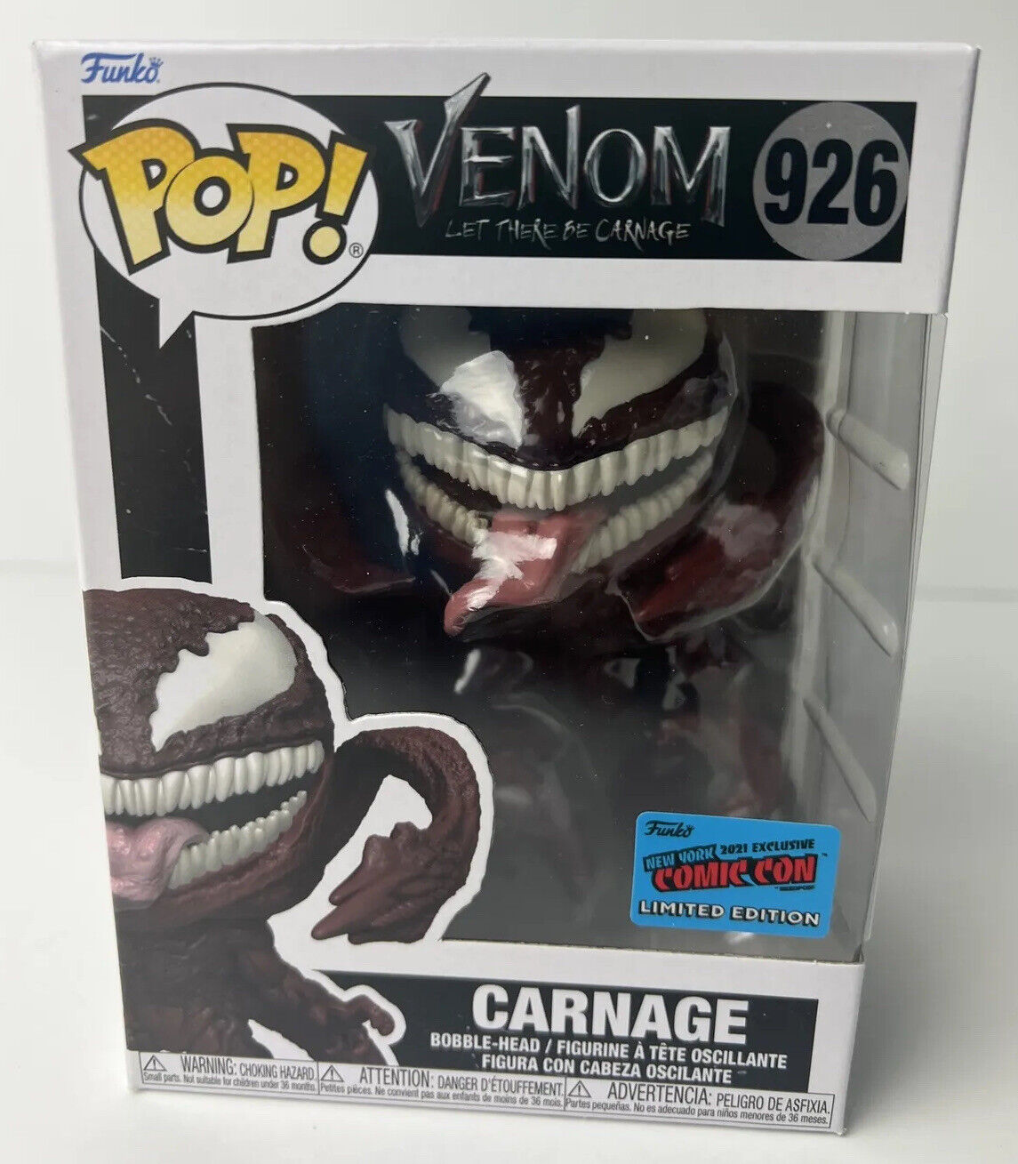 Funko Pop Marvel Venom #926 Carnage 2021 NYCC Exclusive W/Protector
