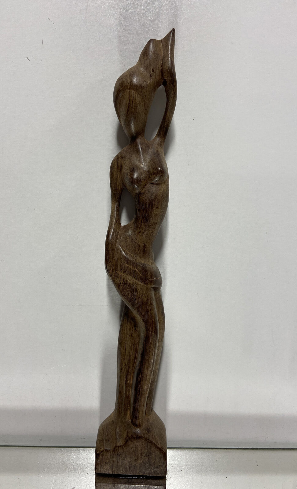 VTG Modernist Sculpture Mid Century Wood Carved figure Art Female abstract 