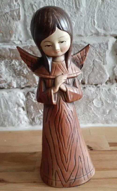Vintage 1960s 1970s Japan Carved Wood Angel Girl Figurine 7\