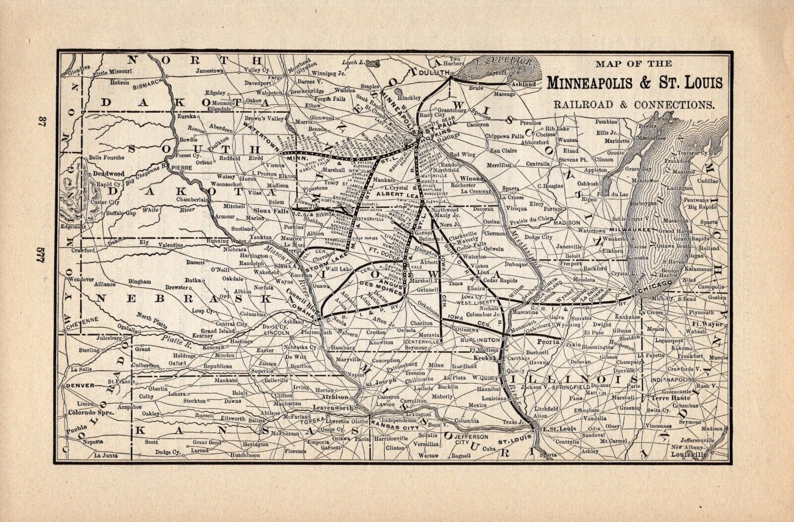 1901 Antique Minneapolis & St Louis Railroad Map Antique Railway Map 1568