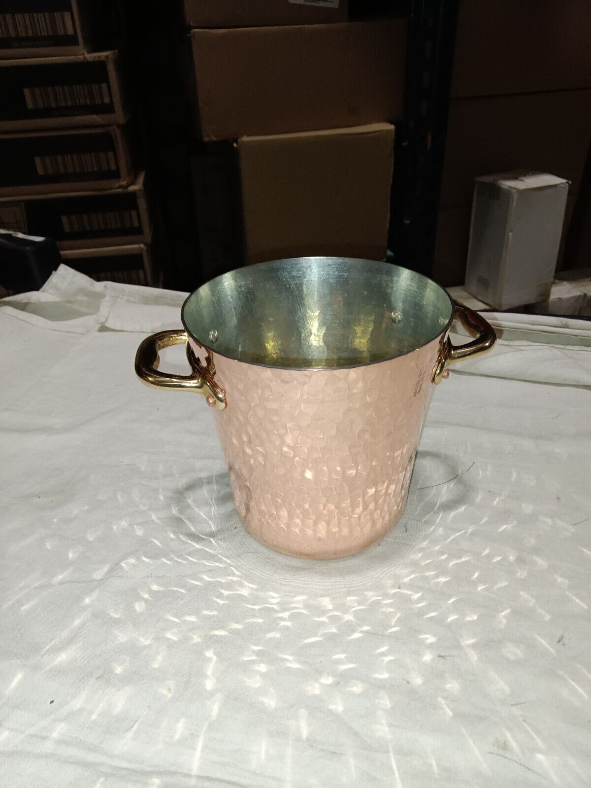 Mauviel M'30 1.5mm Hammered Copper Ice Bucket With Brass Handles, 4.7-In