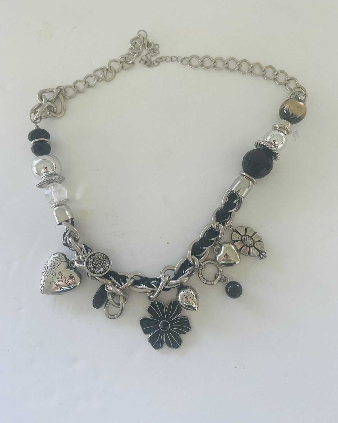 Black  Silver Tone Heart and Charms Necklace Paparazzi I\'m Charmed EUC