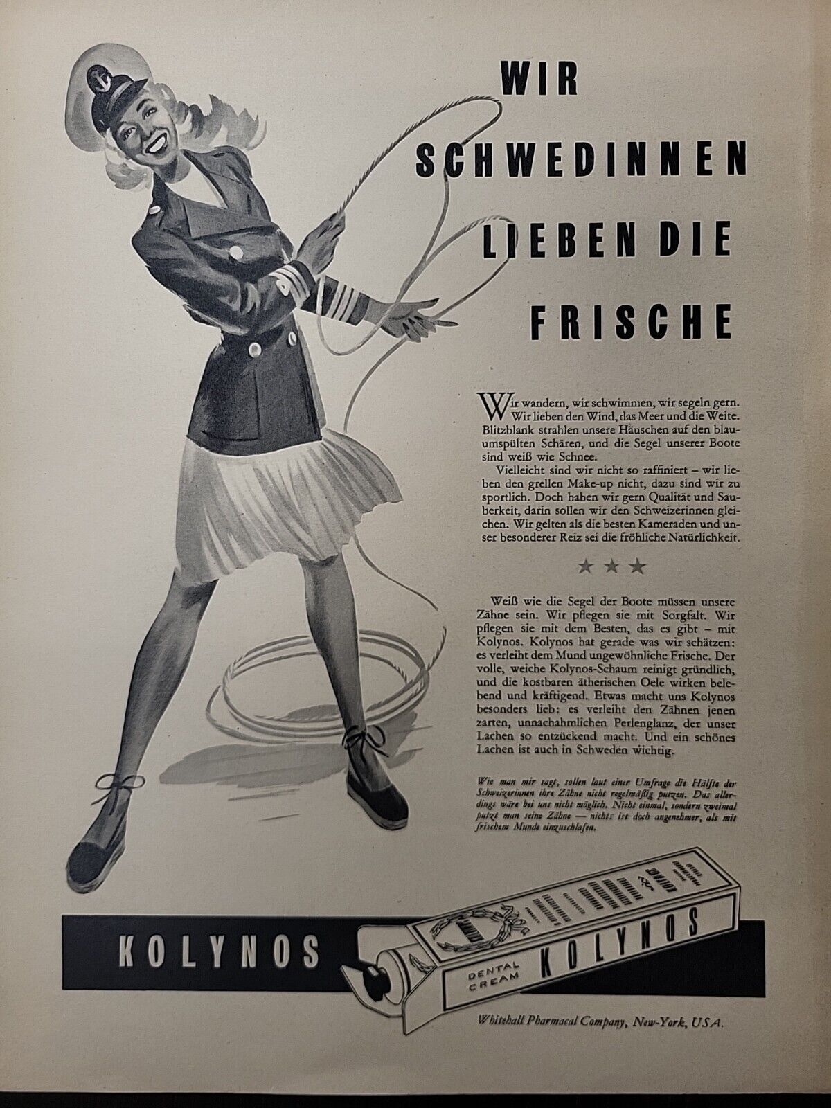 Kolynos Dental Cream 1946 Print Ad Du Magazine Swiss Swedish Girl Rope German