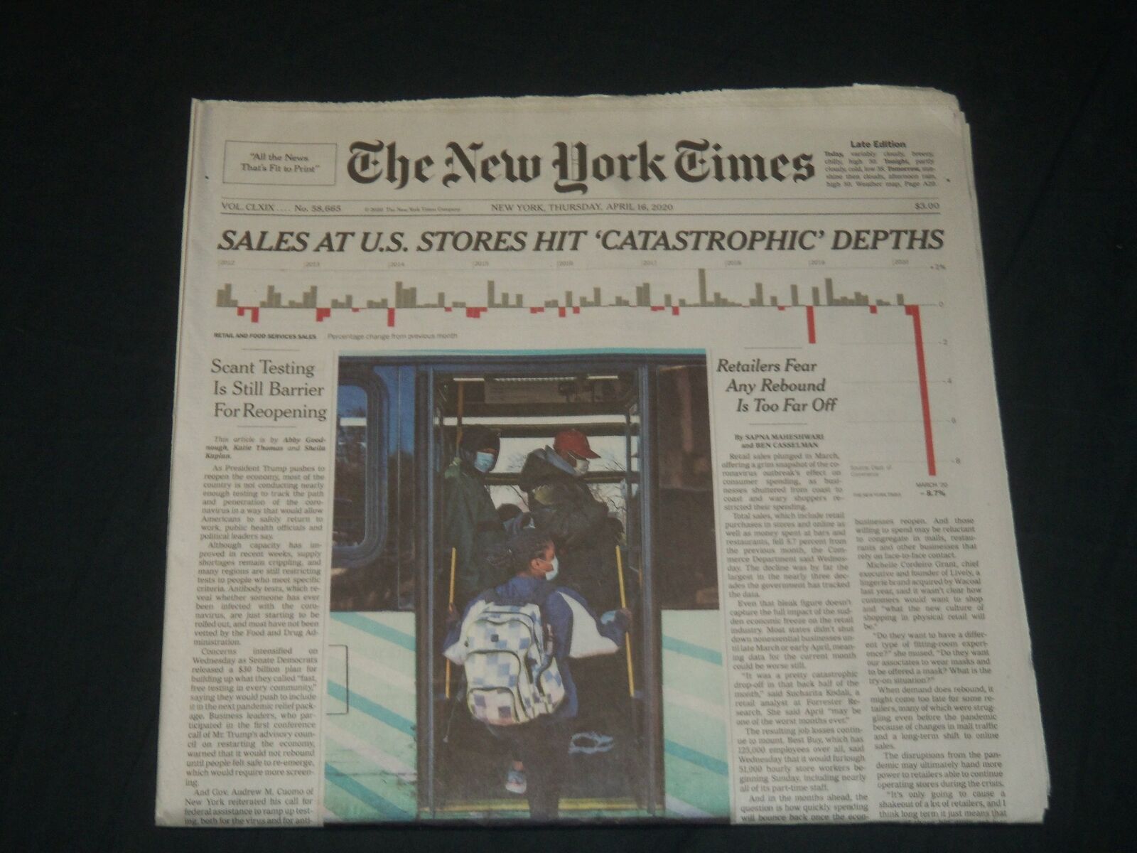 2020 APRIL 16 NEW YORK TIMES - SALES AT U. S. STORES HIT \